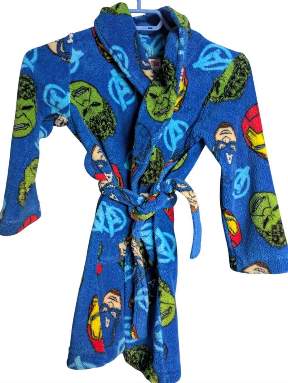 Kids Blue Superhero Fleece Robe - Marvel Character Print